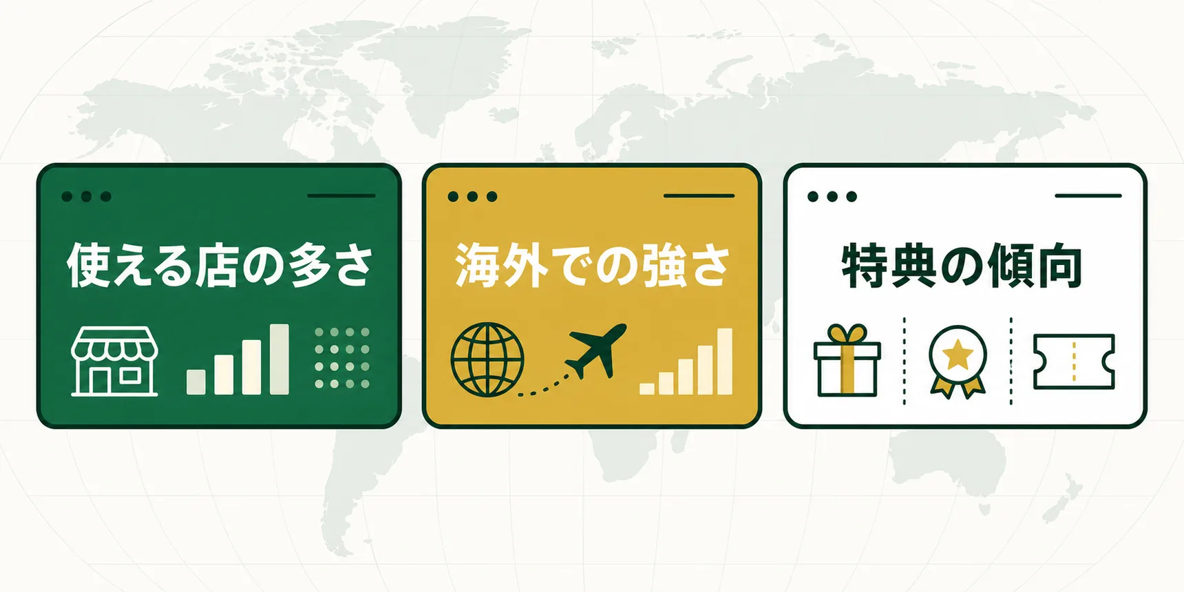 使える店の多さ・海外での強さ・特典の傾向が国際ブランドで変わる